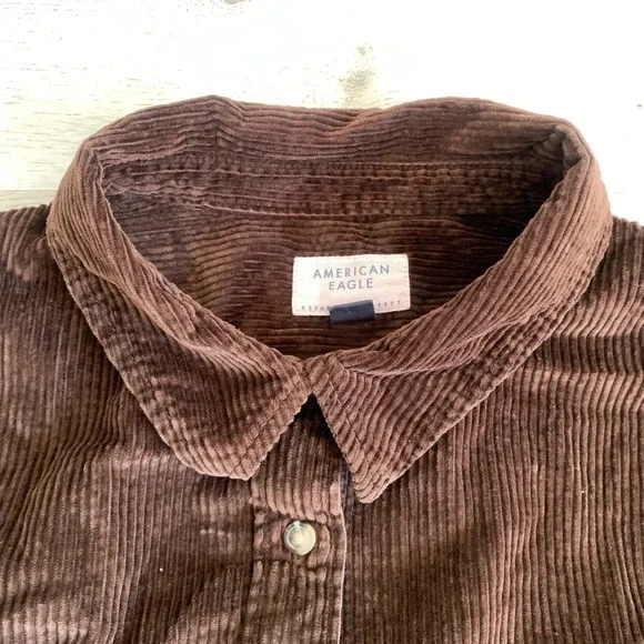American Eagle Brown Corduroy Button Down Shirt Womens XL Long Sleeve Cotton - Picture 10 of 10